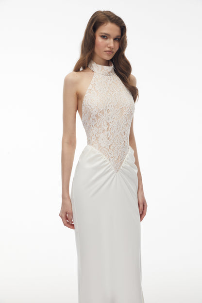 Filomena White Floral Lace Maxi Dress