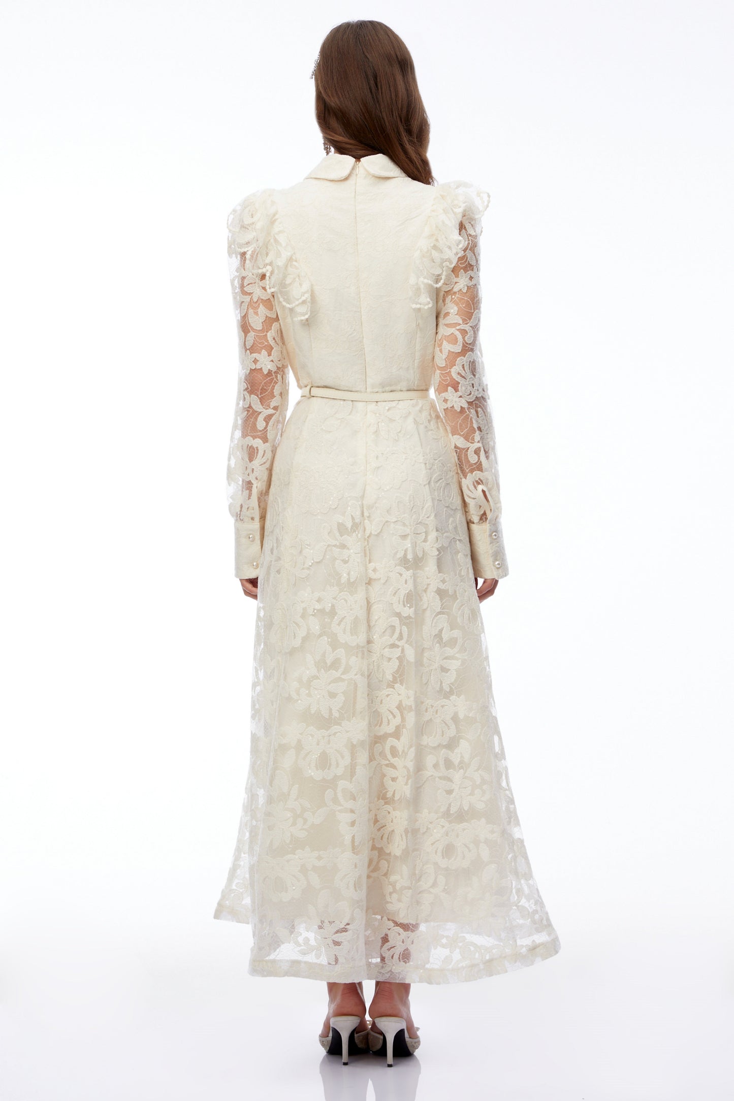 Fiord Ivory Collared Floral Lace Maxi Dress