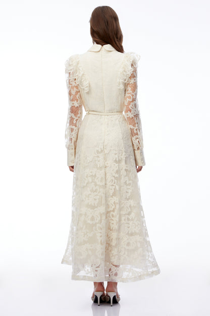Fiord Ivory Collared Floral Lace Maxi Dress