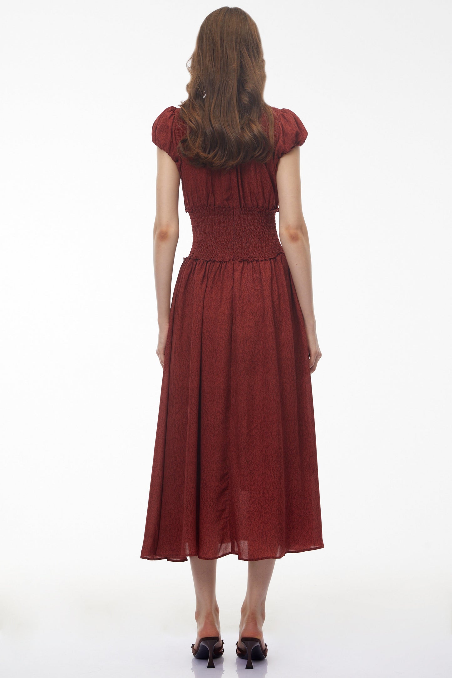 Fiorella Deep Red High Neck Pleated Midi Dress
