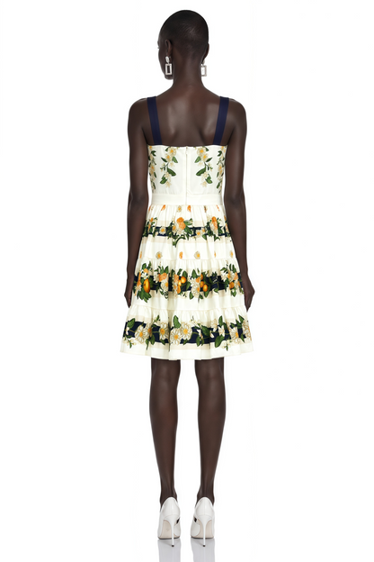 Fiorenza Green Citrus Print Square Neck Mini Dress