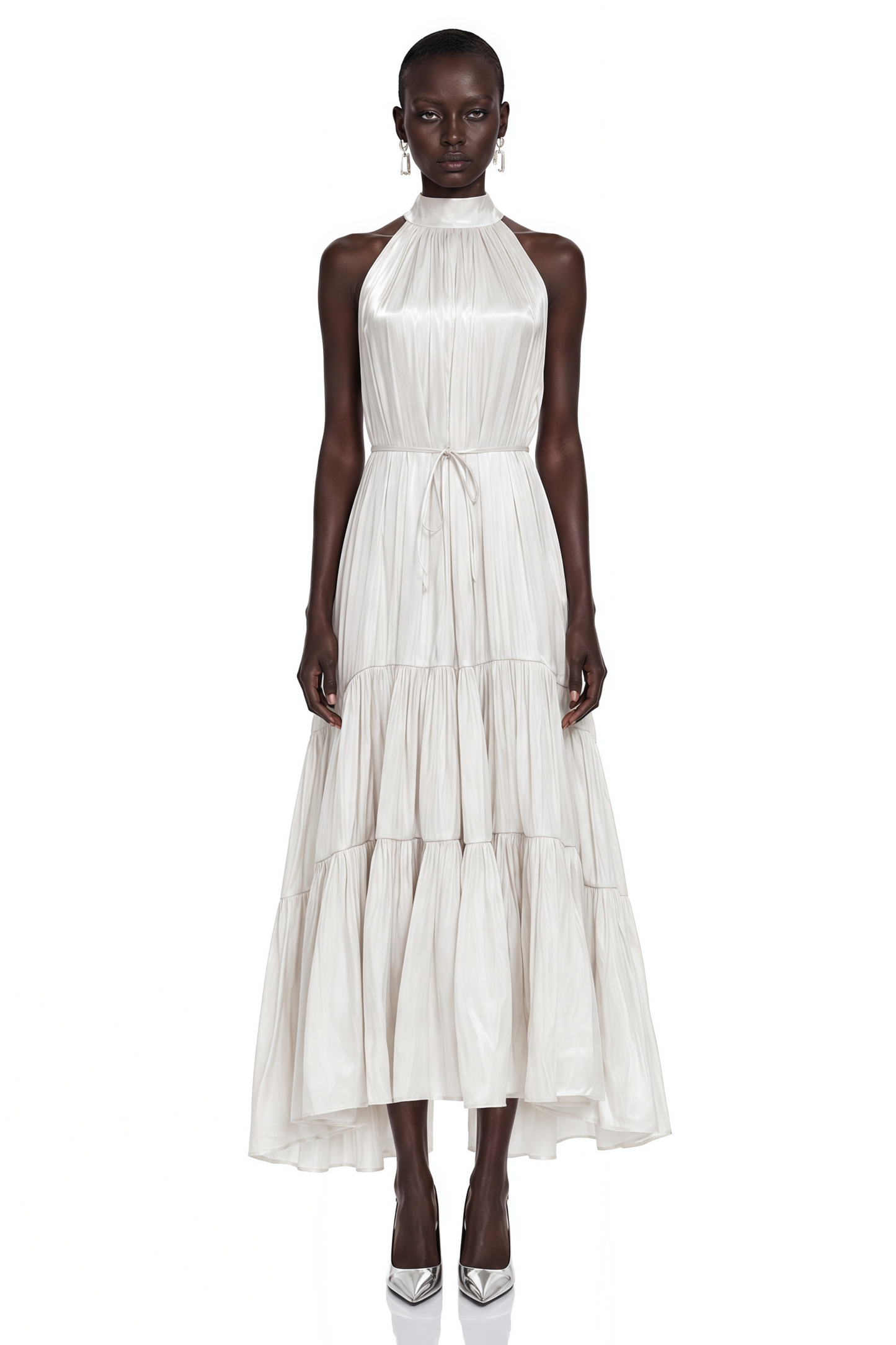 Firuze Ivory Pleated Tiered Maxi Dress