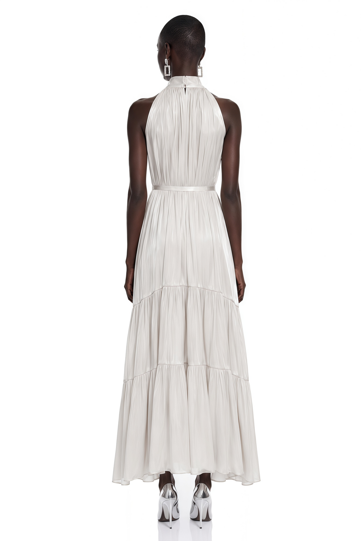 Firuze Ivory Pleated Tiered Maxi Dress