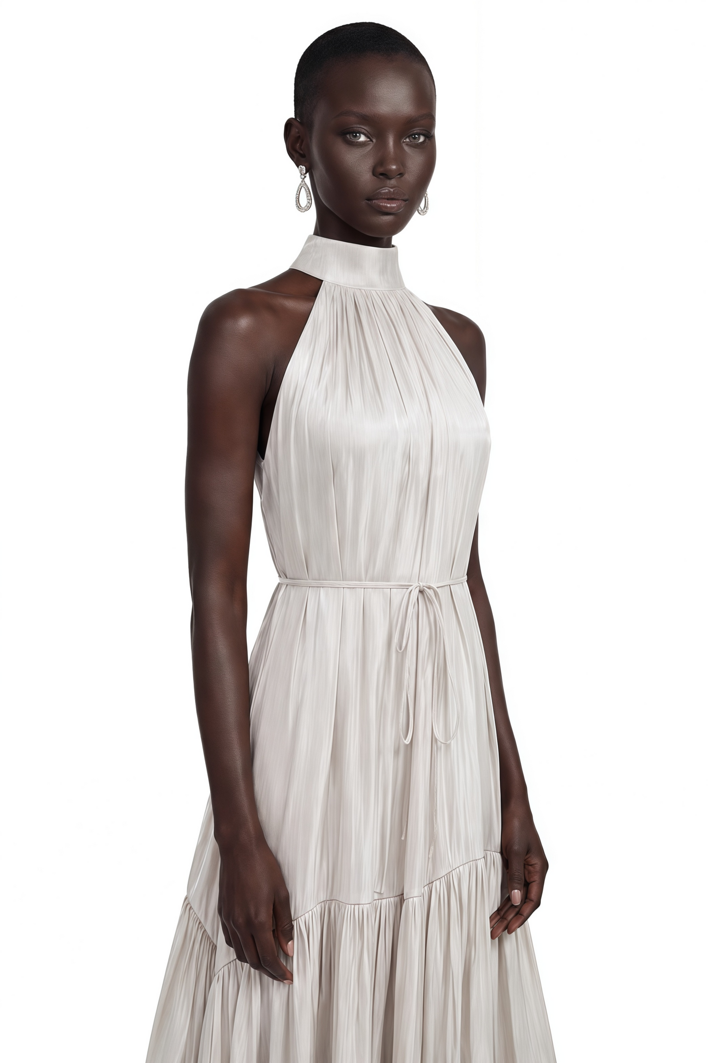 Firuze Ivory Pleated Tiered Maxi Dress