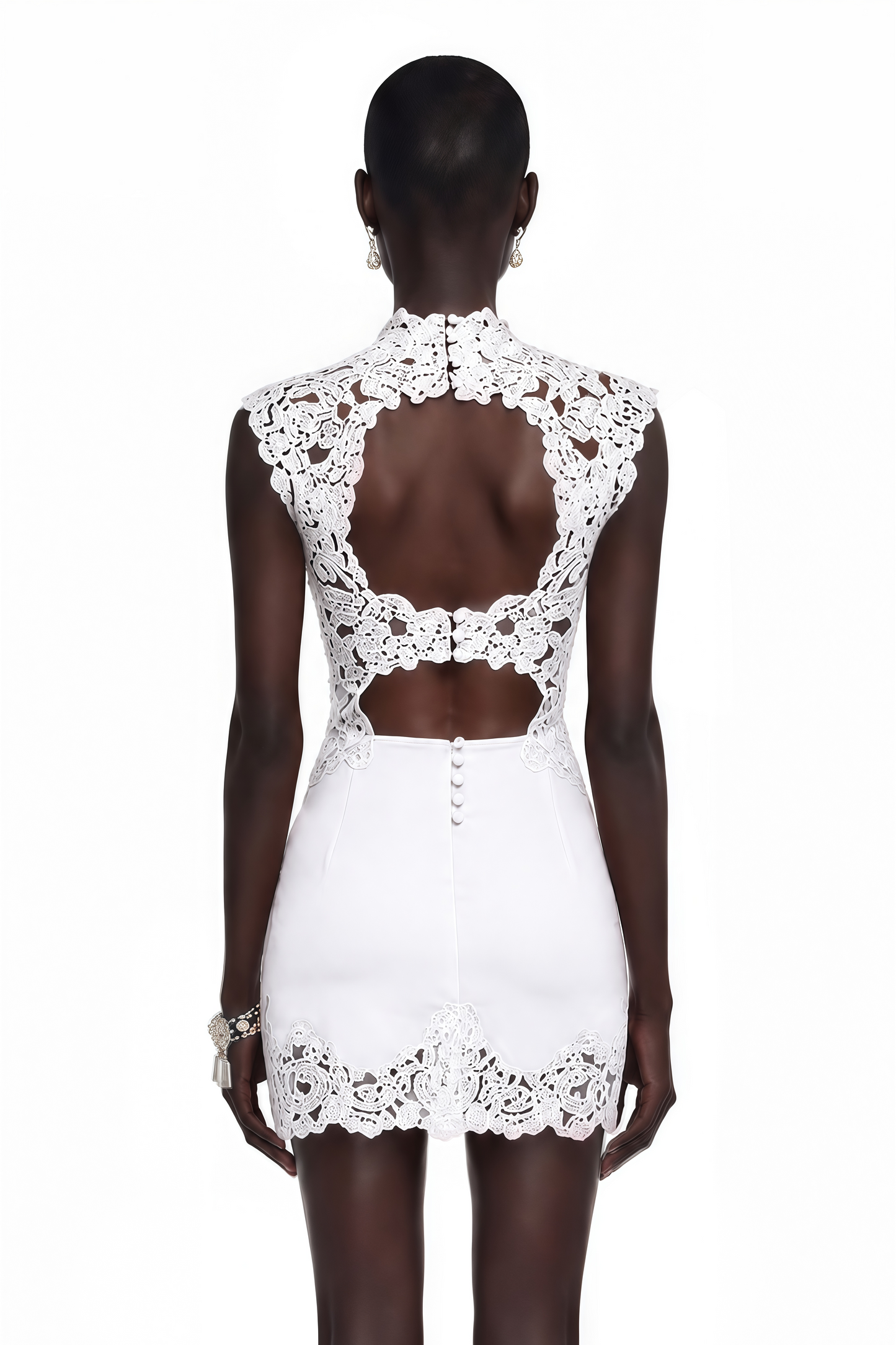 Flavie Dantelli Beyaz Saten Mini Elbise