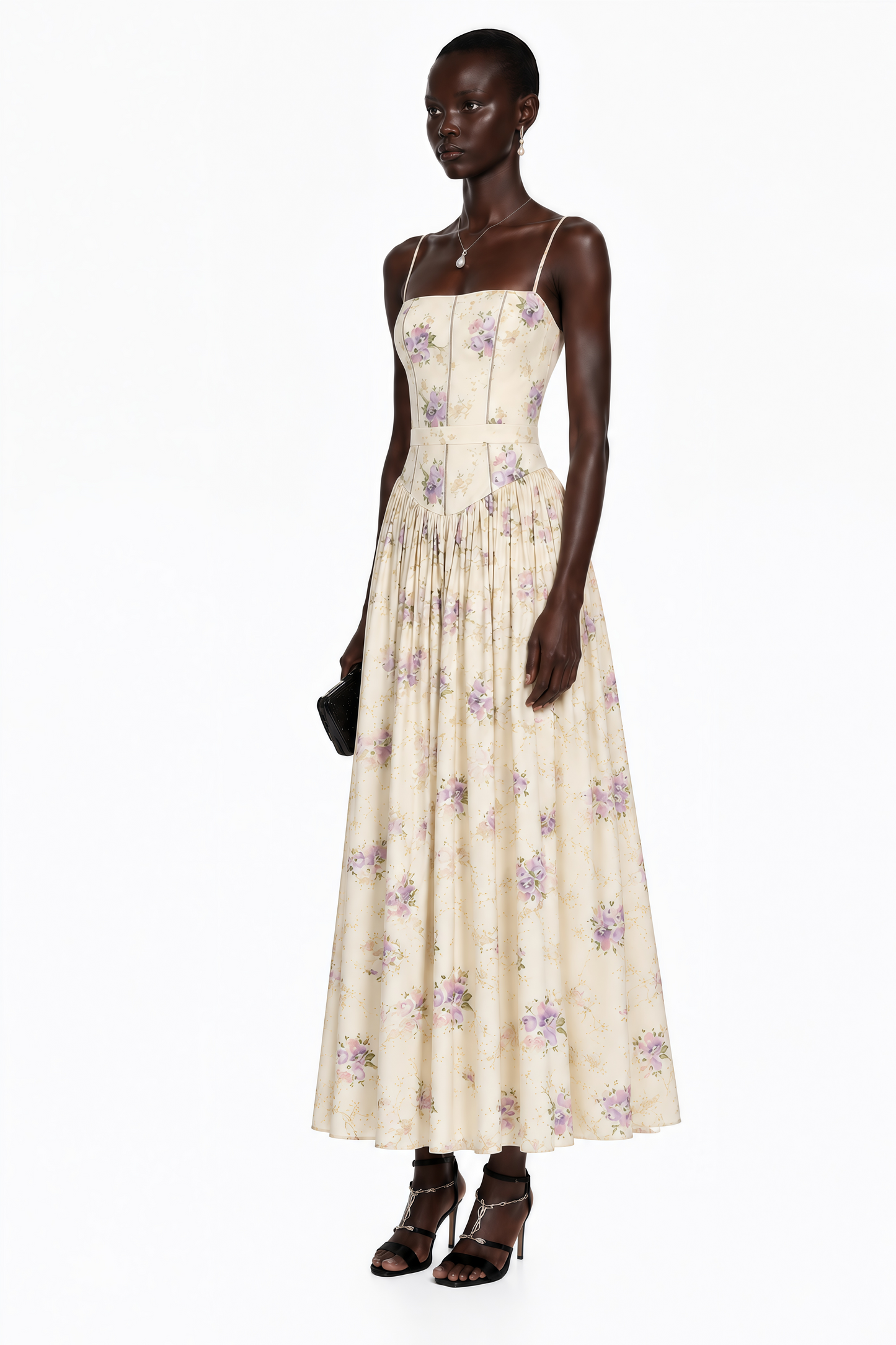 Fleur Purple Floral Print Maxi Dress