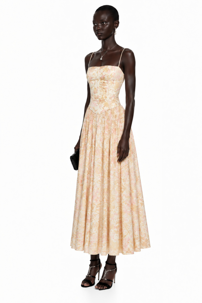 Fleur Yellow Floral Print Maxi Dress
