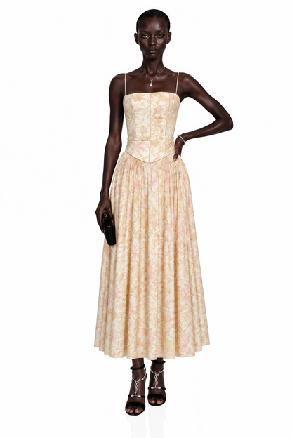 Fleur Yellow Floral Print Maxi Dress