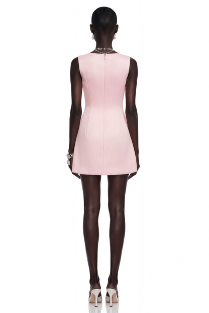 Flora Pink A-Line Mini Dress with Floral Applique