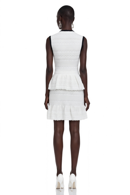 Florence White Knit Ruffled Mini Dress with Bow