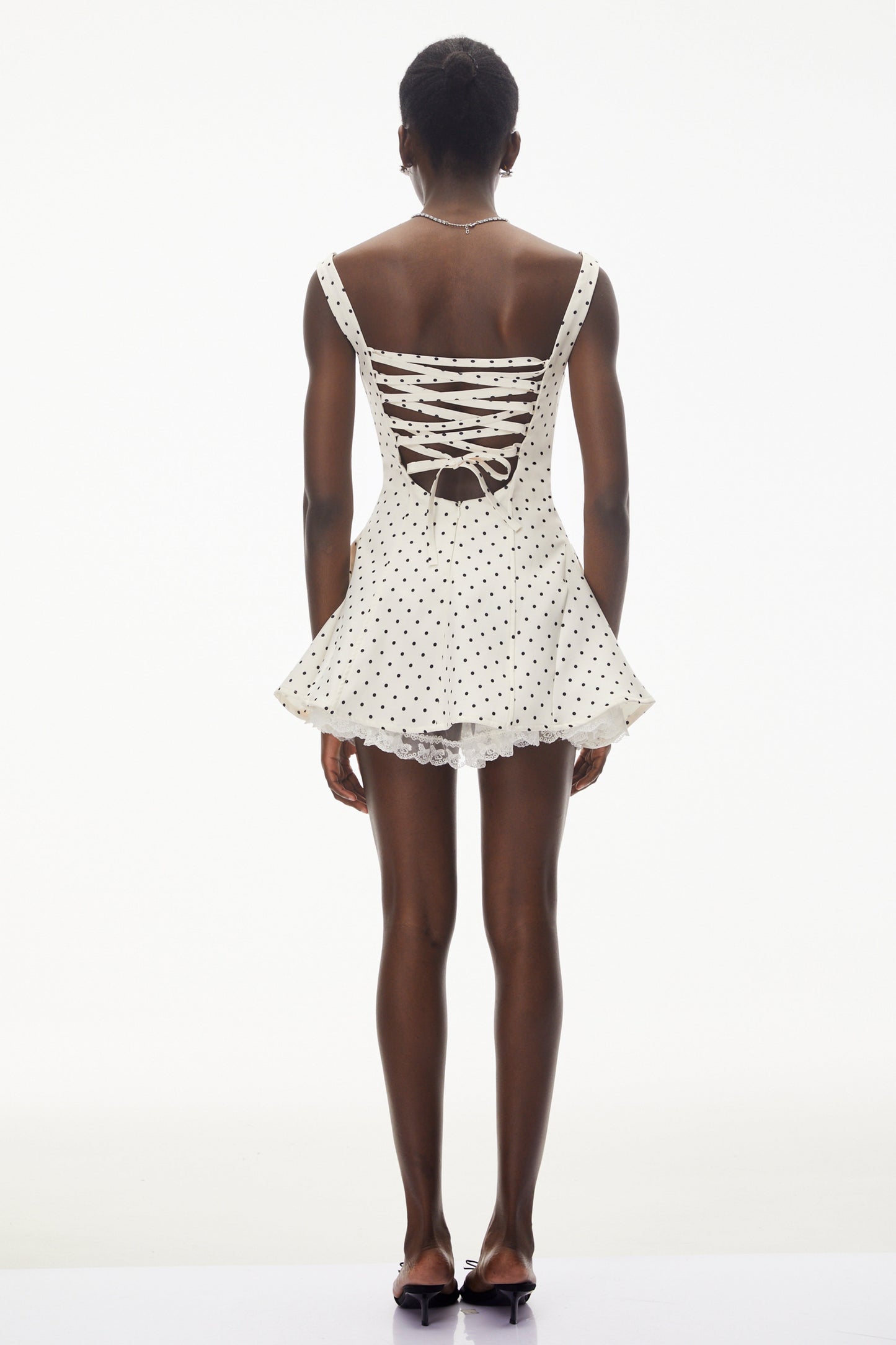 Florence White Polka Dot Mini Dress with Bow