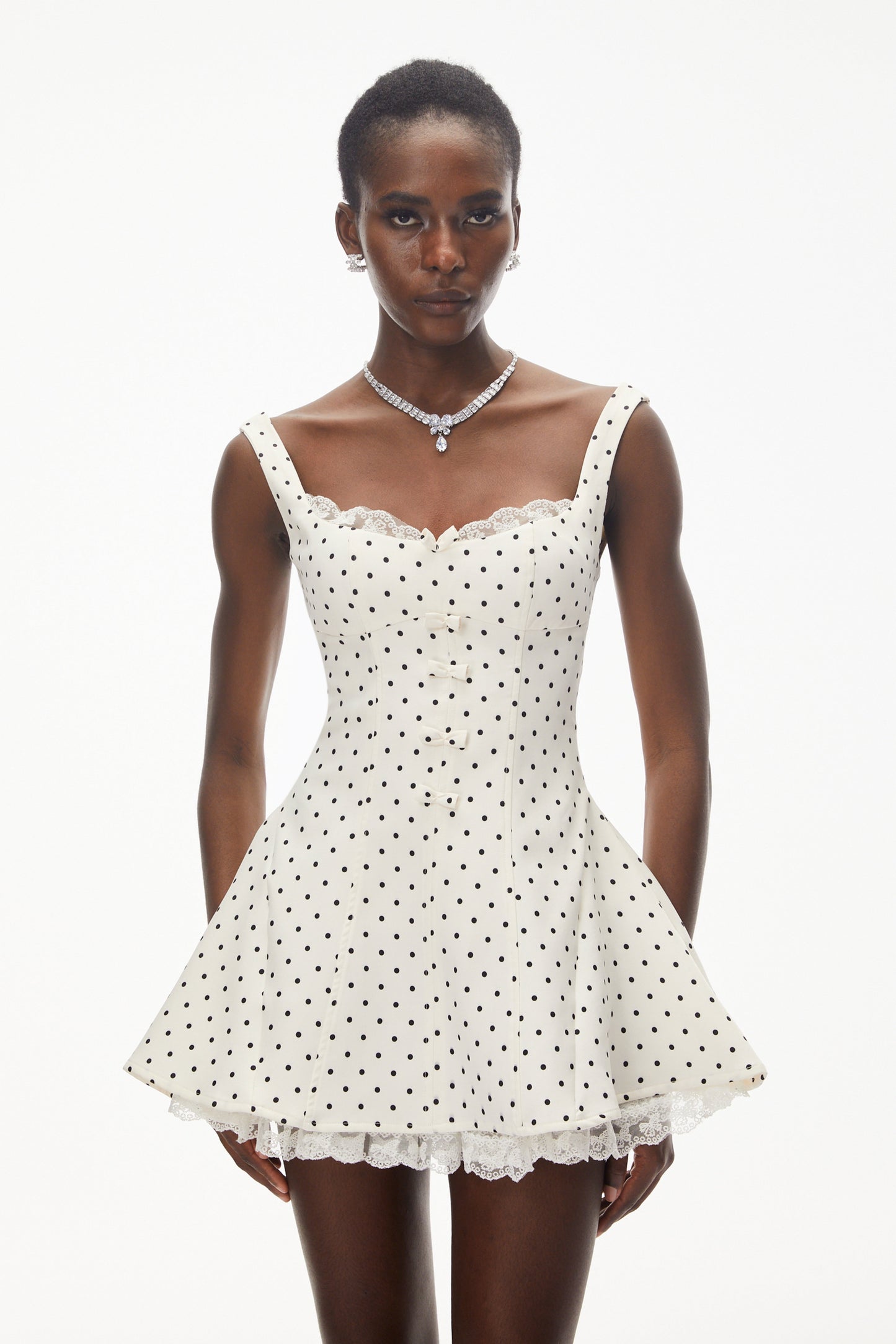 Florence White Polka Dot Mini Dress with Bow