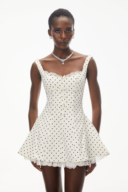 Florence White Polka Dot Mini Dress with Bow