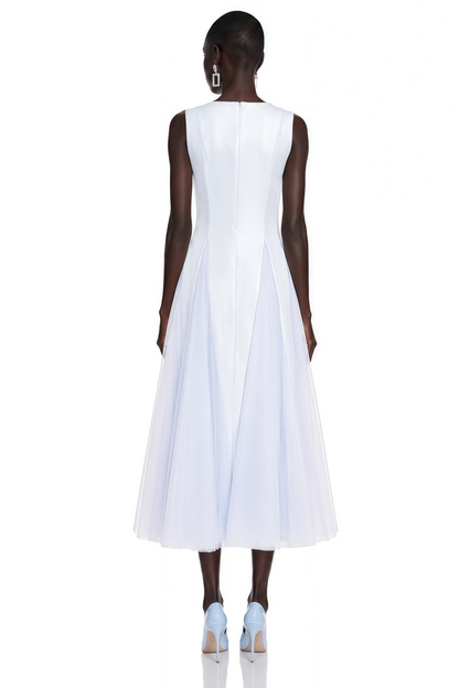 Florentina Blue Midi Dress with Tulle Panels