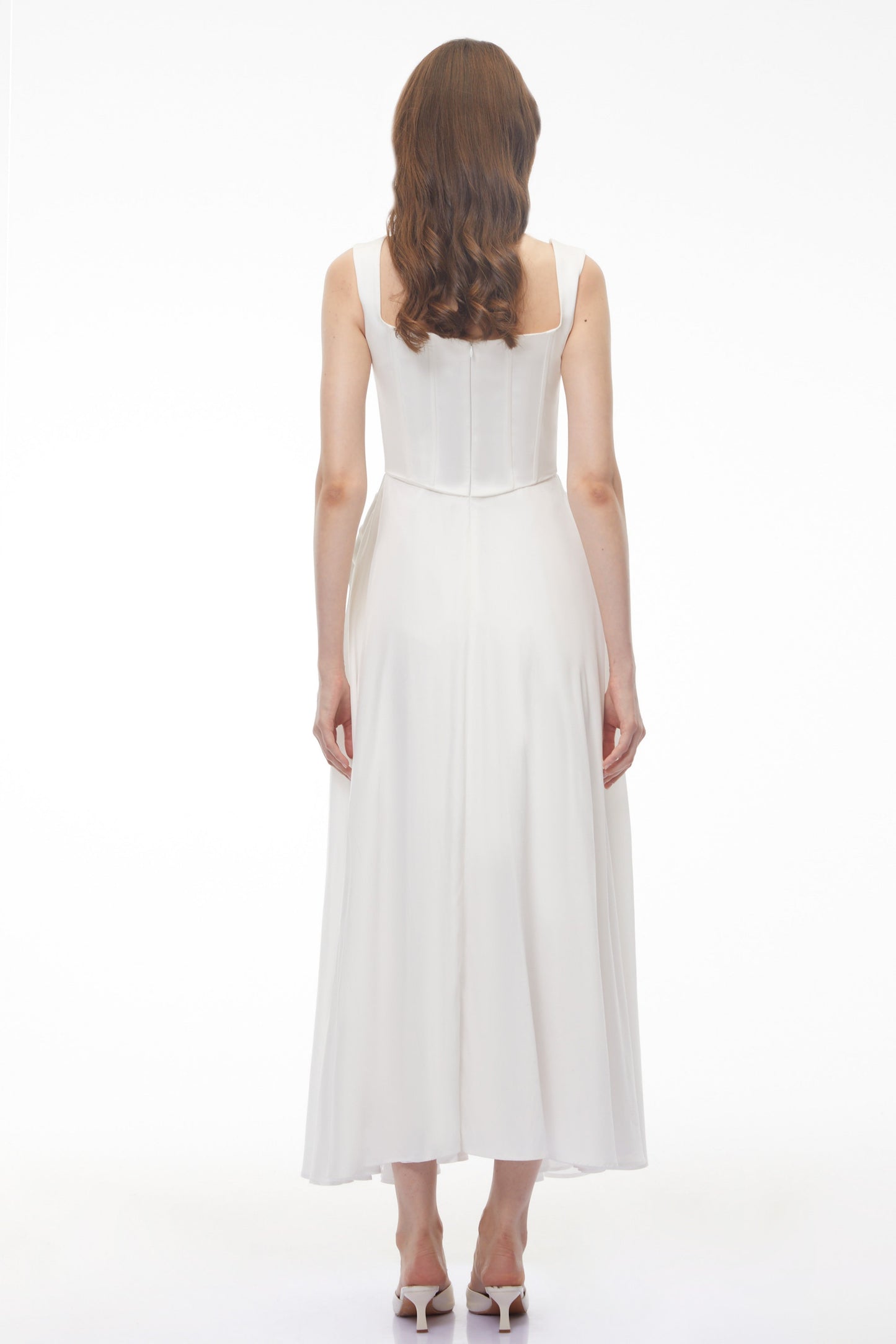 Forugh White Pleated Satin Maxi Dress