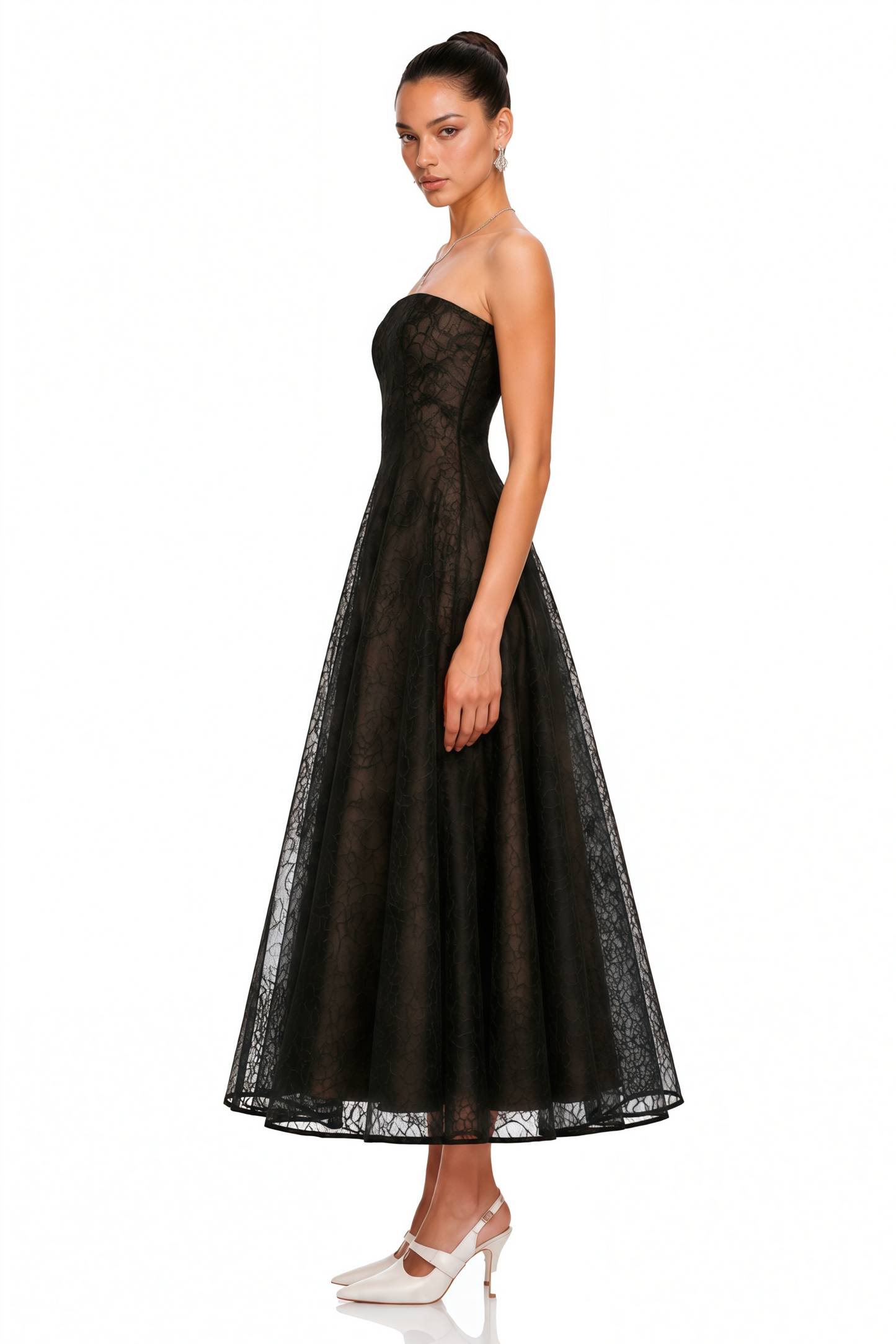 Francesca Black Strapless Floral Lace A-Line Maxi Dress