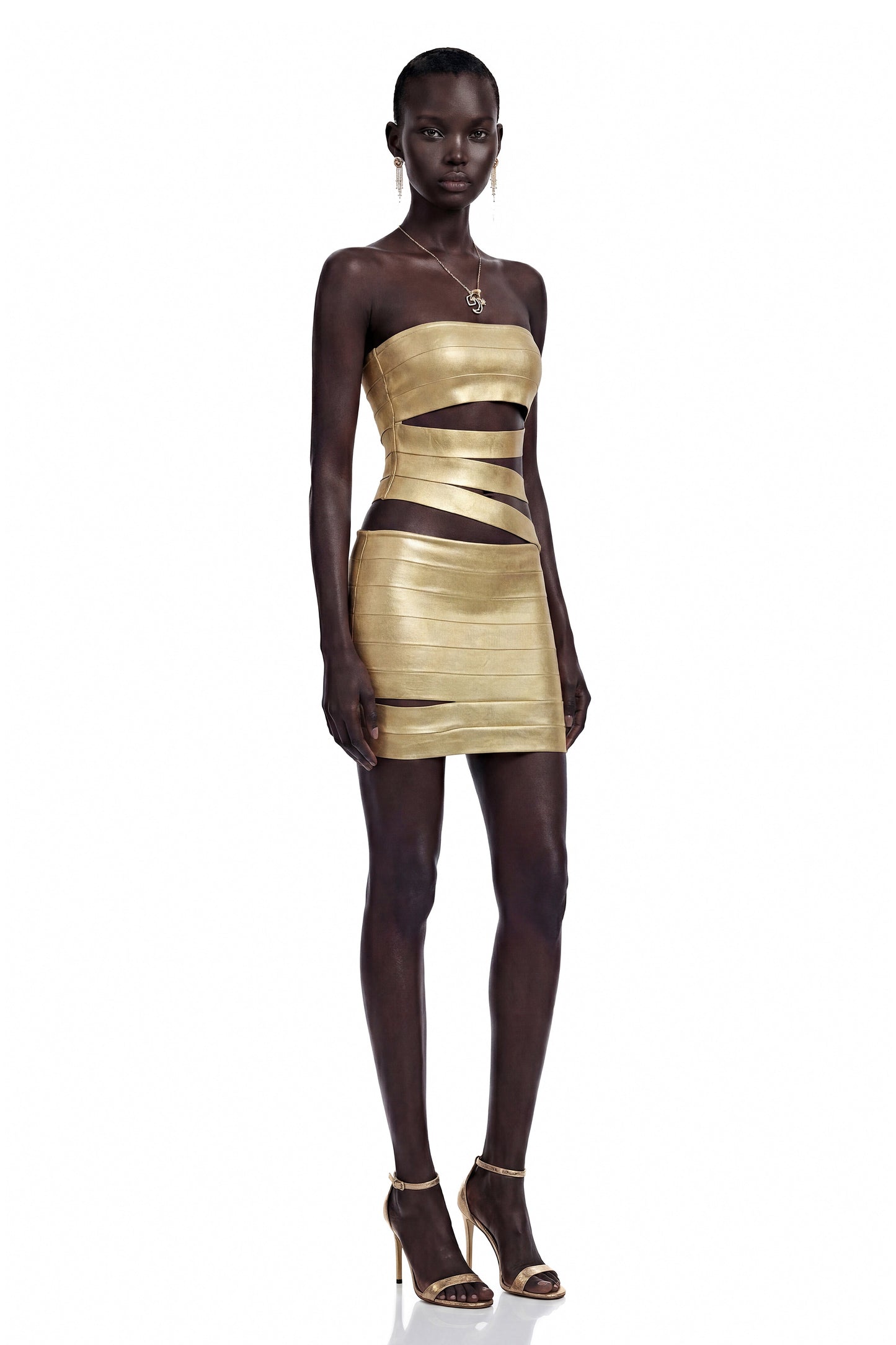 Francine Gold Düşük Omuzlu Mini Elbise