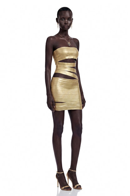 Francine Gold Düşük Omuzlu Mini Elbise
