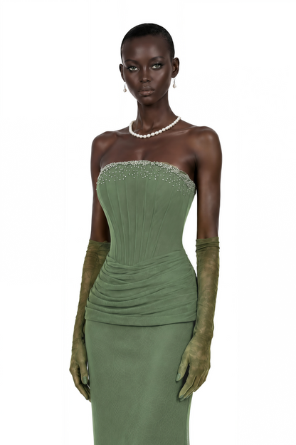 Franziska Green Embellished Corset Maxi Dress (Without Gloves)