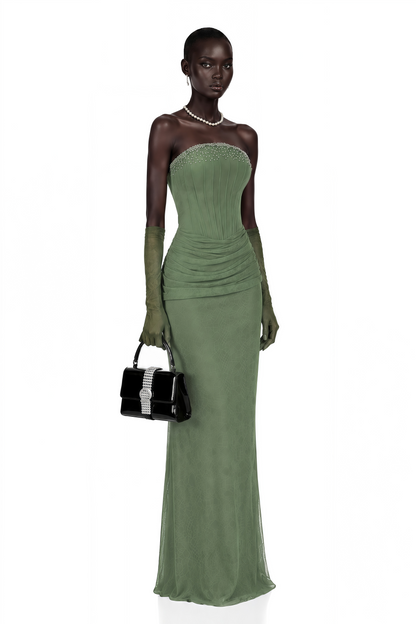 Franziska Green Embellished Corset Maxi Dress (Without Gloves)