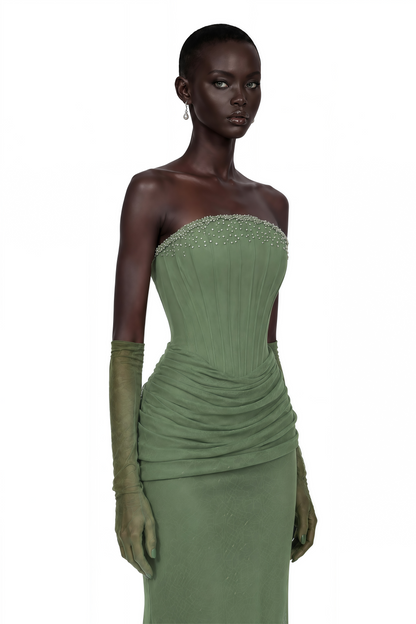 Franziska Green Embellished Corset Maxi Dress (Without Gloves)