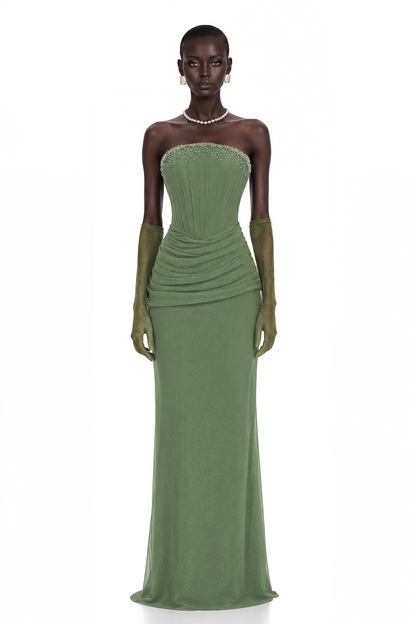 Franziska Green Embellished Corset Maxi Dress (Without Gloves)
