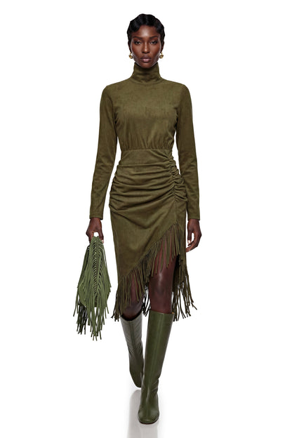 Freya Green High Neck Midi Dress with Fringe