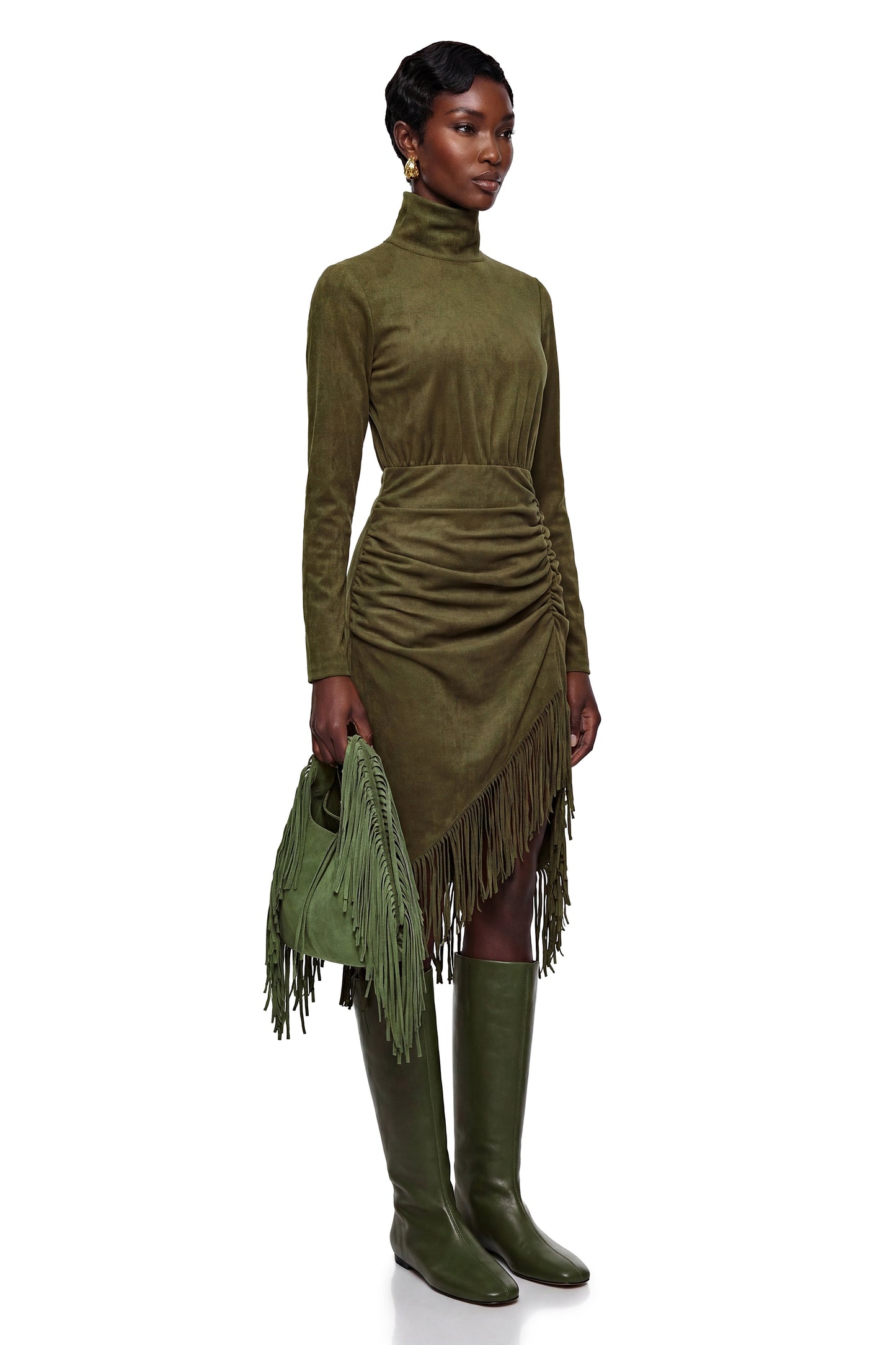 Freya Green High Neck Midi Dress with Fringe
