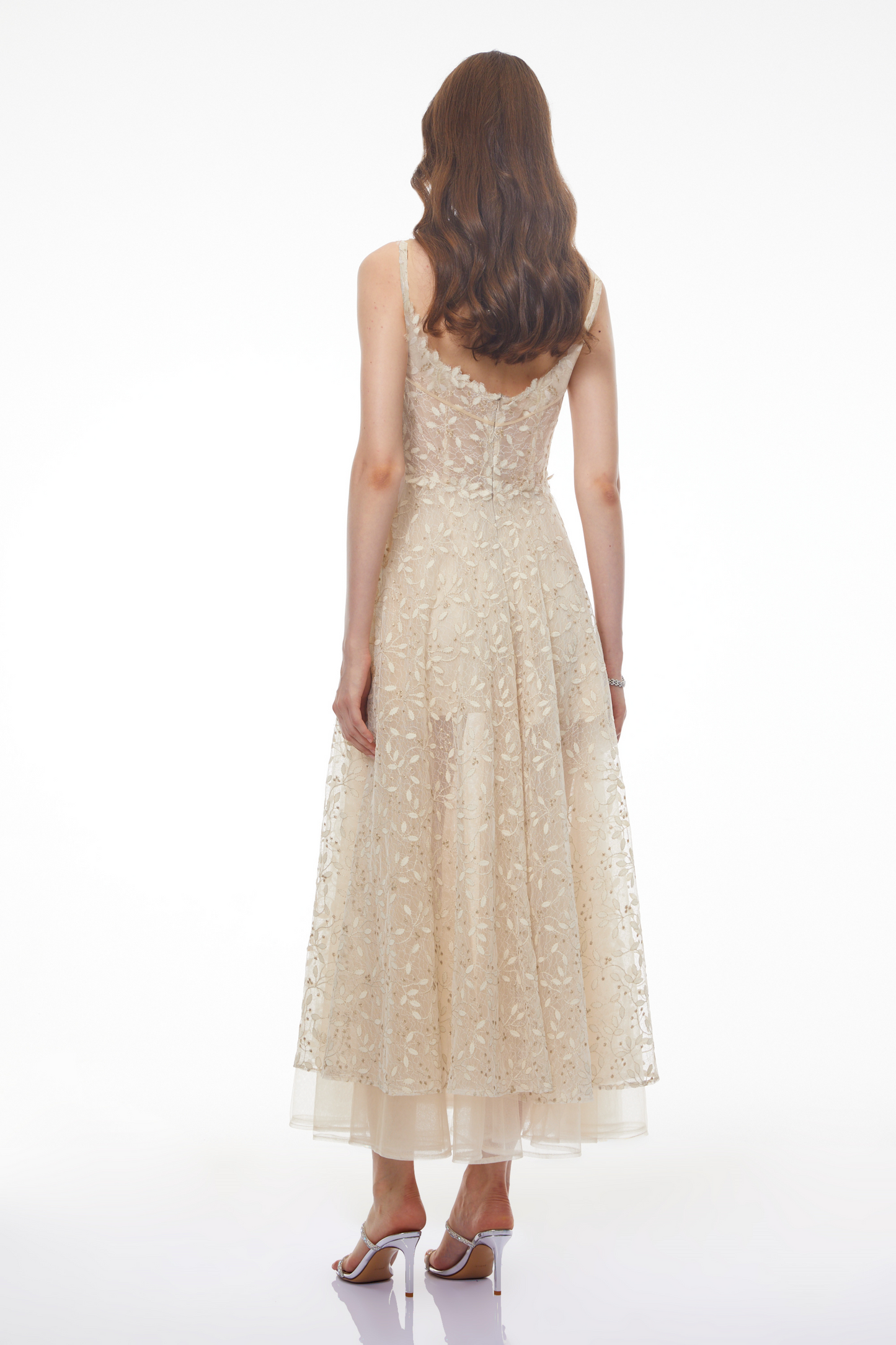 Gabriella Champagne Tulle Maxi Dress with 3D Petals