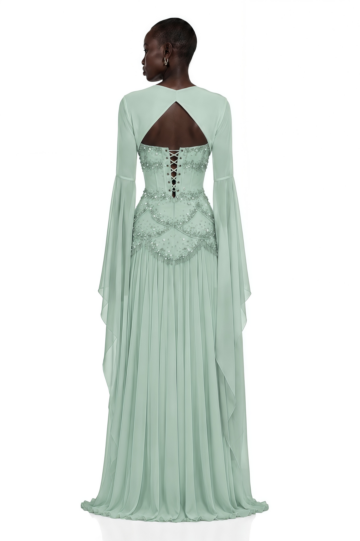 Gaëlle Green Faux-pearl-embellished Pleated Maxi Dress