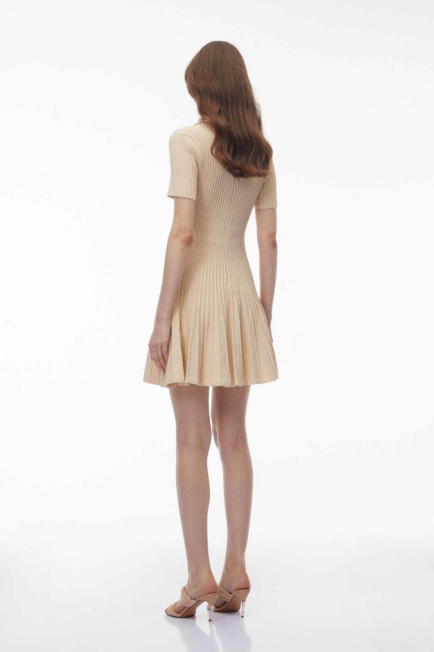 Galatea Neutral Ribbed Knit Midi Dress