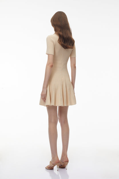 Galatea Neutral Ribbed Knit Midi Dress