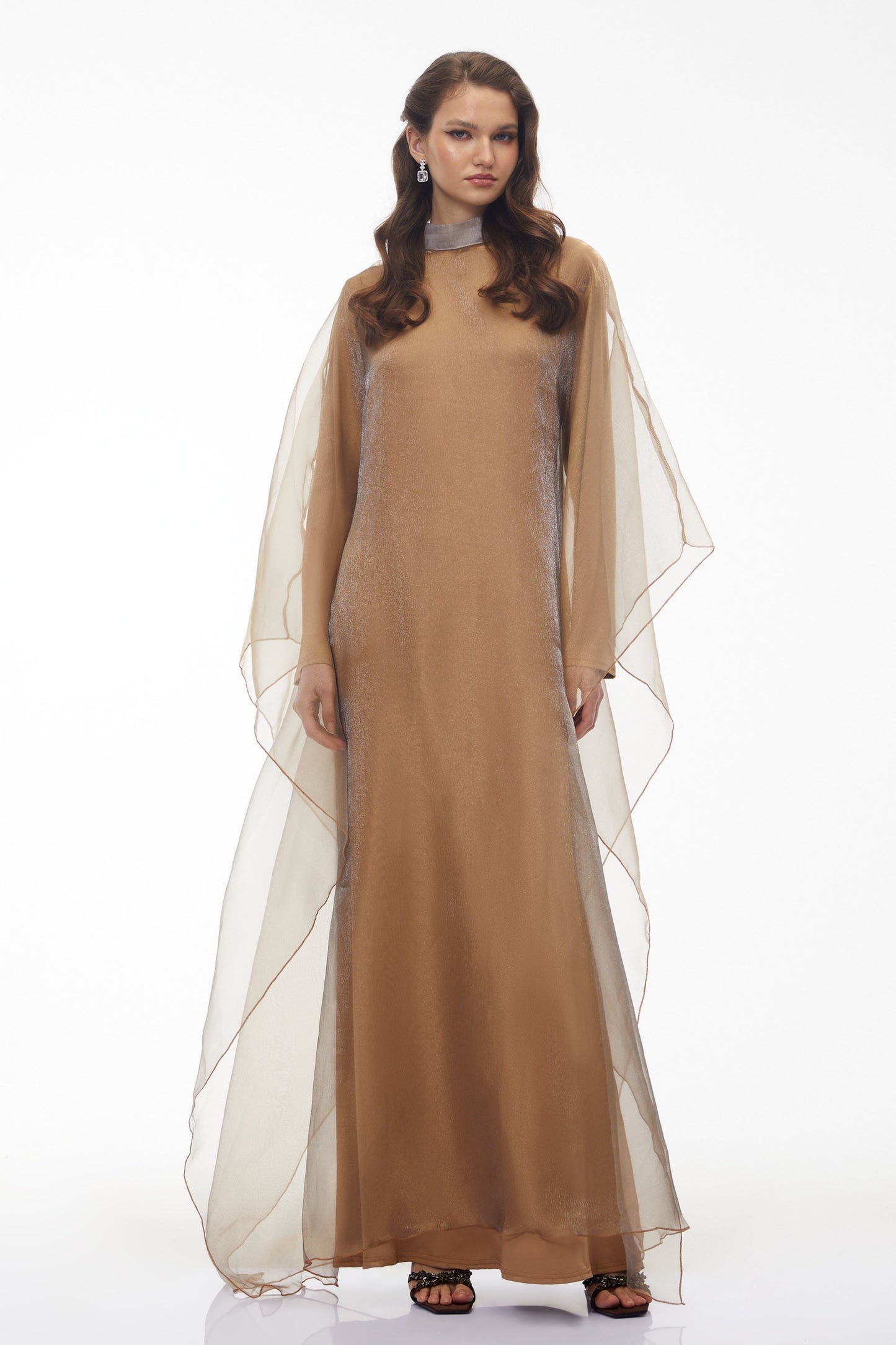 Ganna Camel Pelerin Maxi Elbise