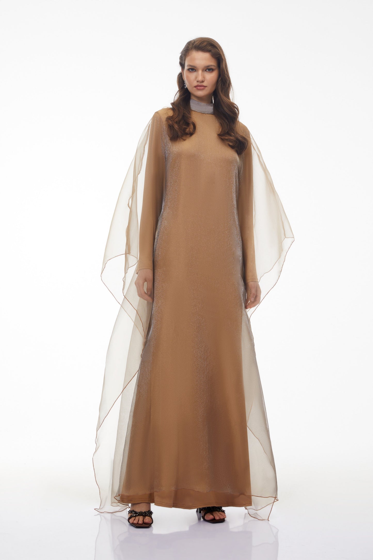 Ganna Camel Pelerin Maxi Elbise