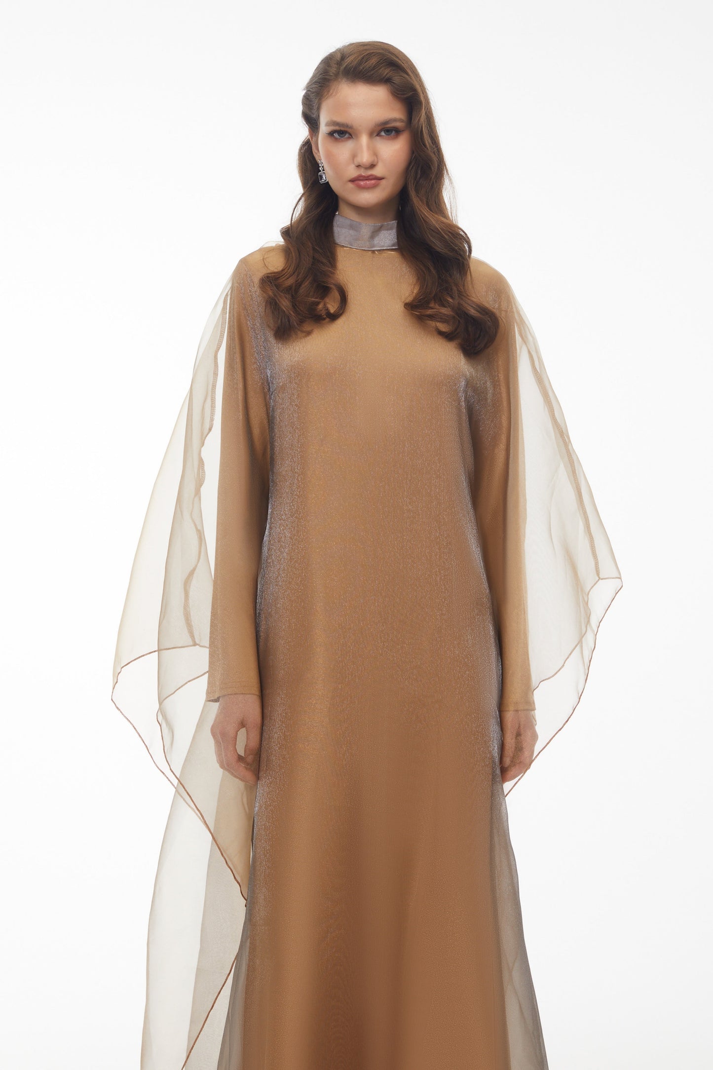Ganna Camel Pelerin Maxi Elbise