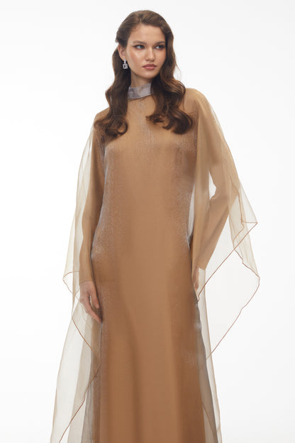 Ganna Camel Pelerin Maxi Elbise
