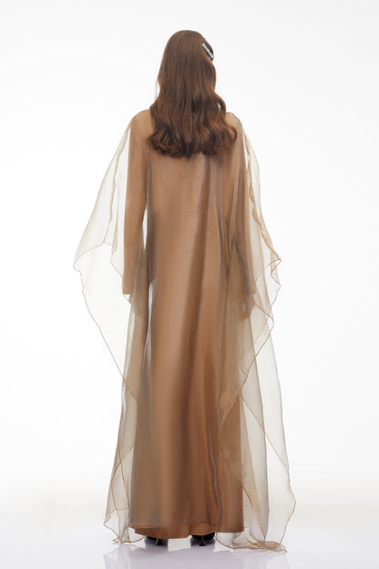 Ganna Camel Pelerin Maxi Elbise