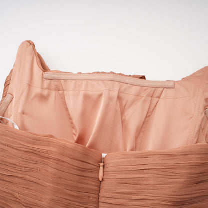 Gelsomina Gold Asymmetrical Glossy Gathered Maxi Dress