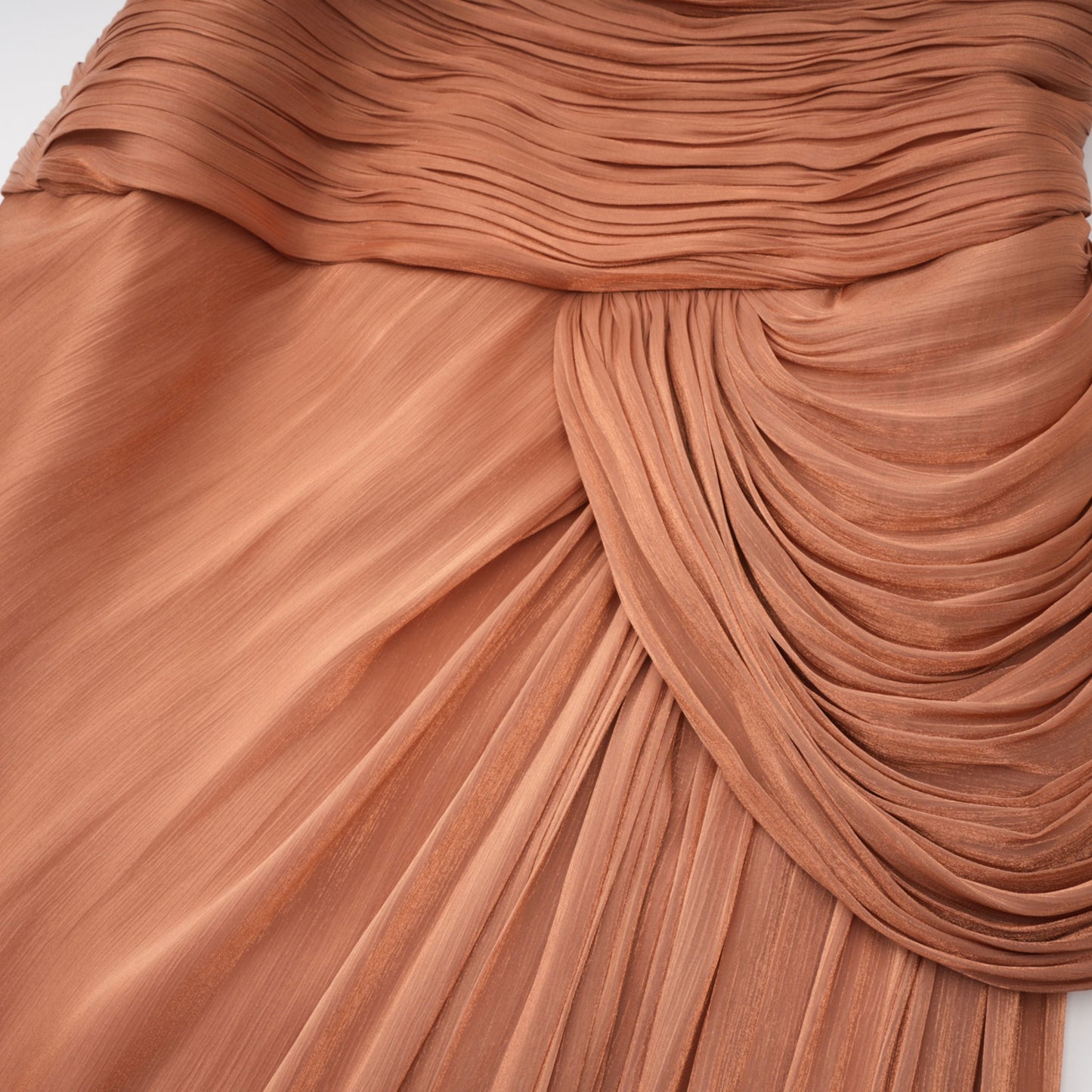 Gelsomina Gold Asymmetrical Glossy Gathered Maxi Dress