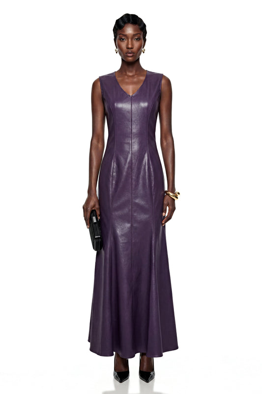 Gemma Purple V-Neck Fishtail Maxi Dress