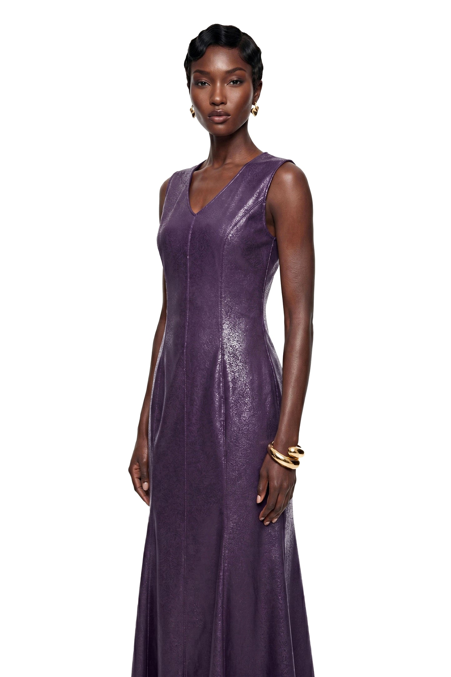 Gemma Purple V-Neck Fishtail Maxi Dress