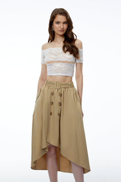 Genevieve Khaki Asymmetrical Convertible Skirt