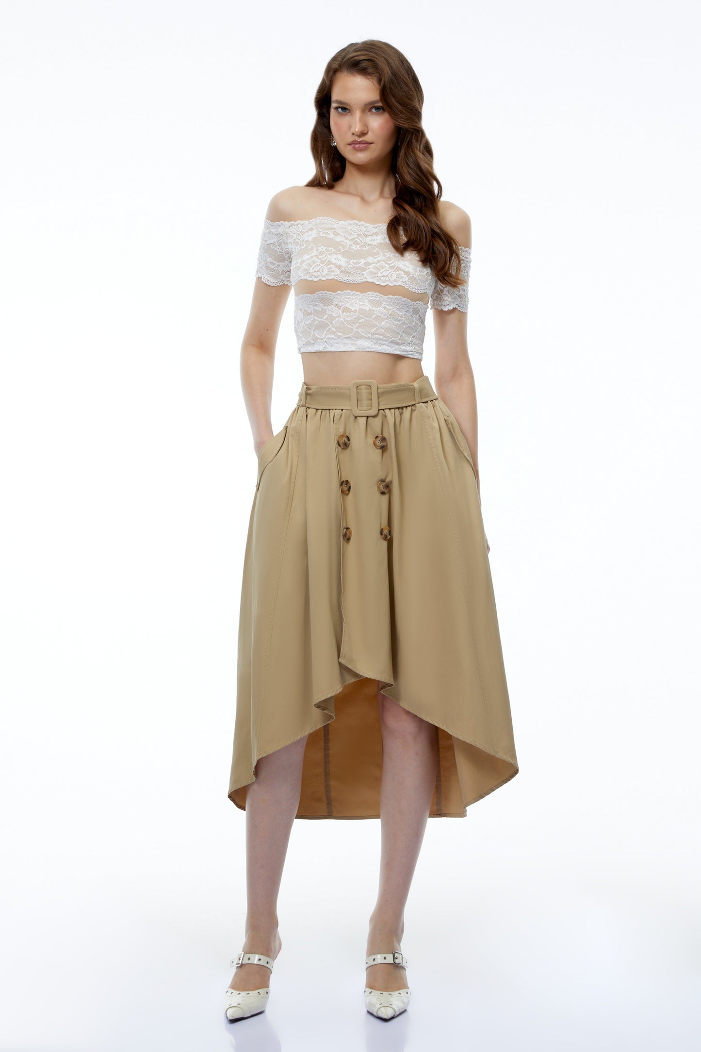 Genevieve Khaki Asymmetrical Convertible Skirt