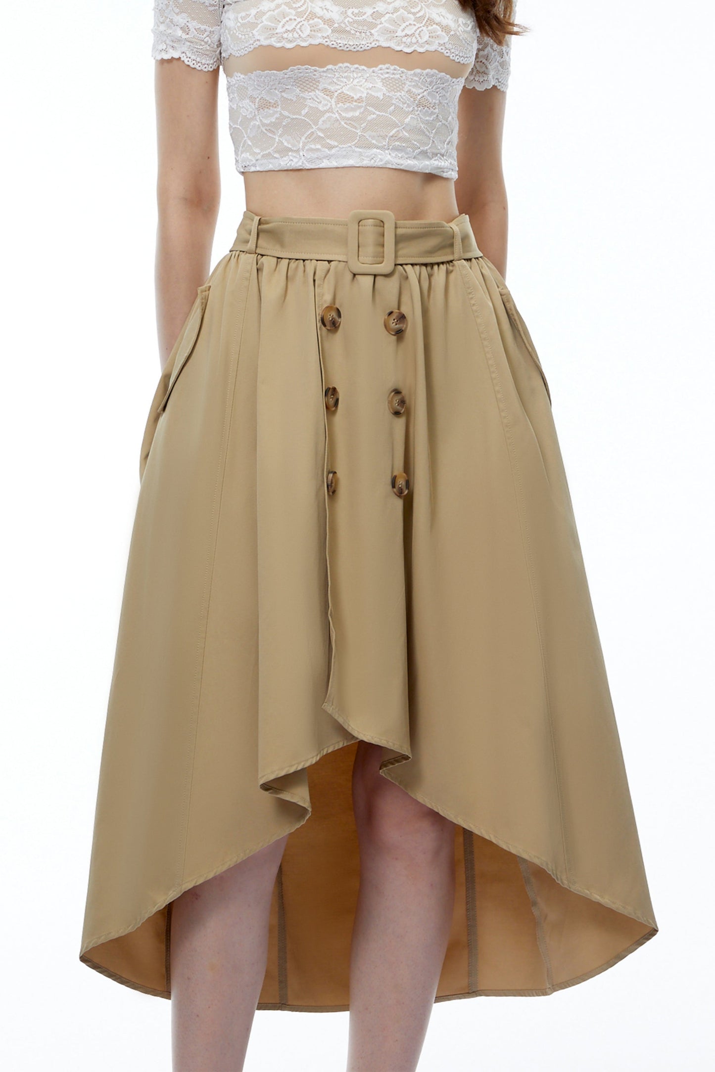 Genevieve Khaki Asymmetrical Convertible Skirt