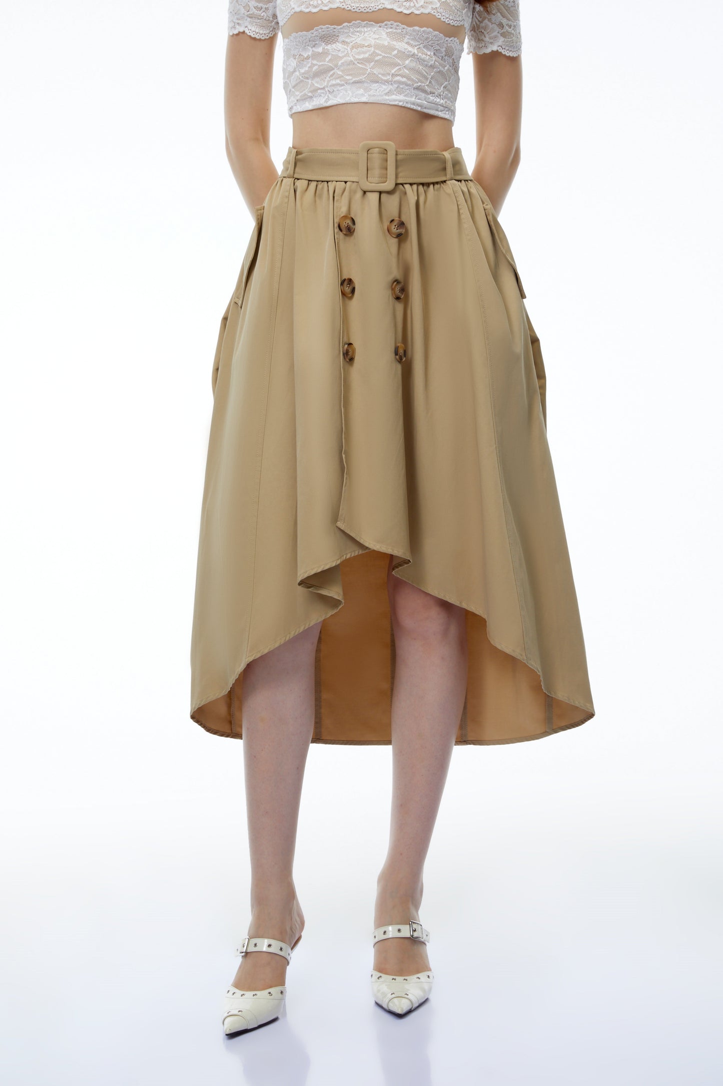 Genevieve Khaki Asymmetrical Convertible Skirt