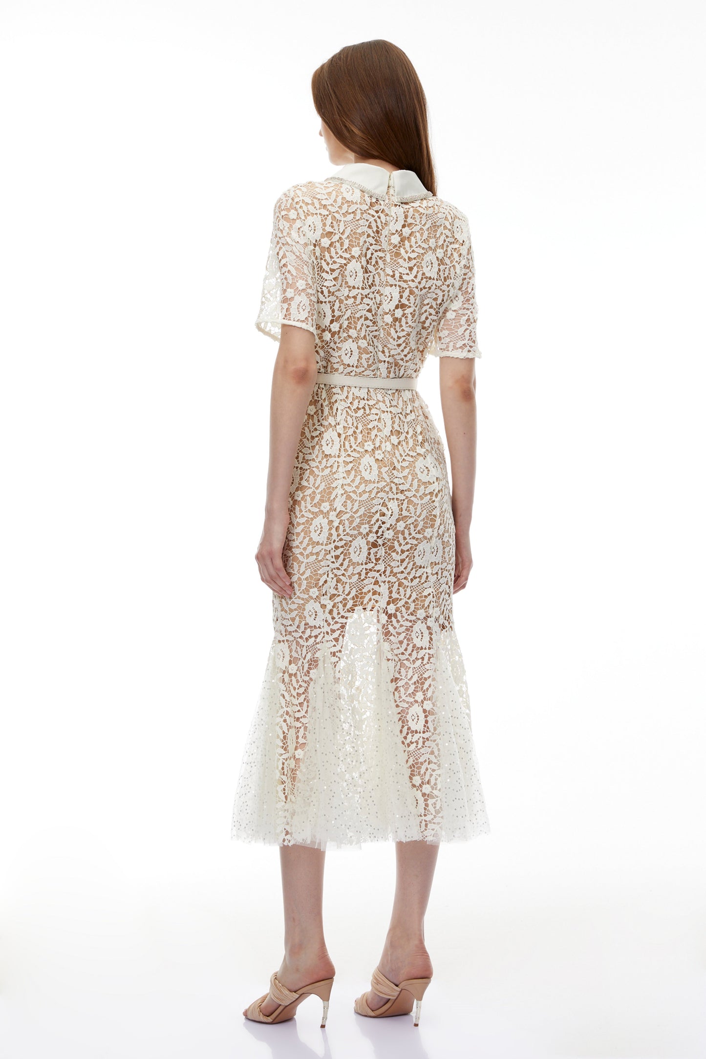 Genevieve Neutral Floral Lace Maxi Dress