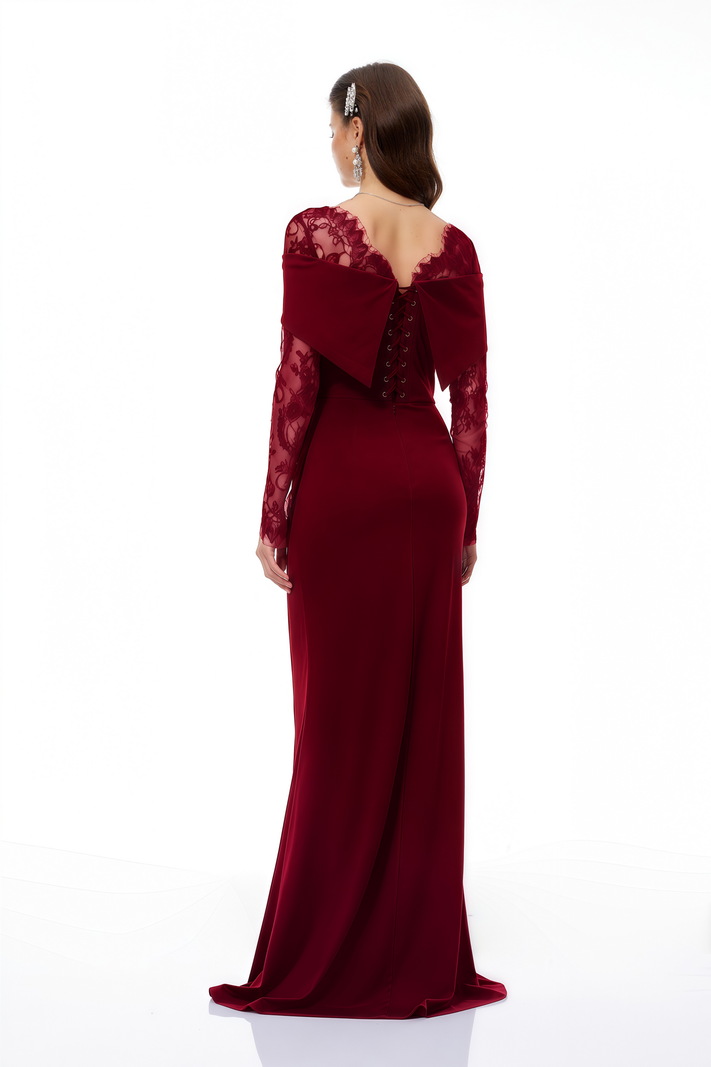 Georgiana Burgundy Lace Panel Flared Maxi Gown