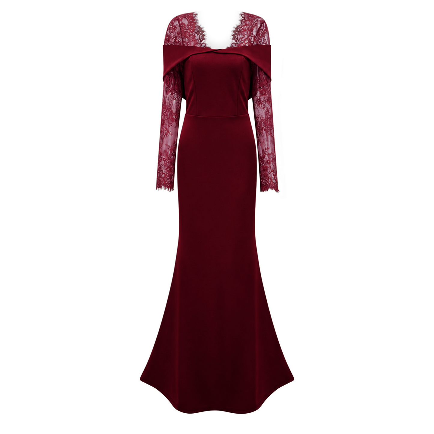 Georgiana Burgundy Lace Panel Flared Maxi Gown