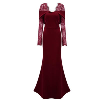 Georgiana Burgundy Lace Panel Flared Maxi Gown