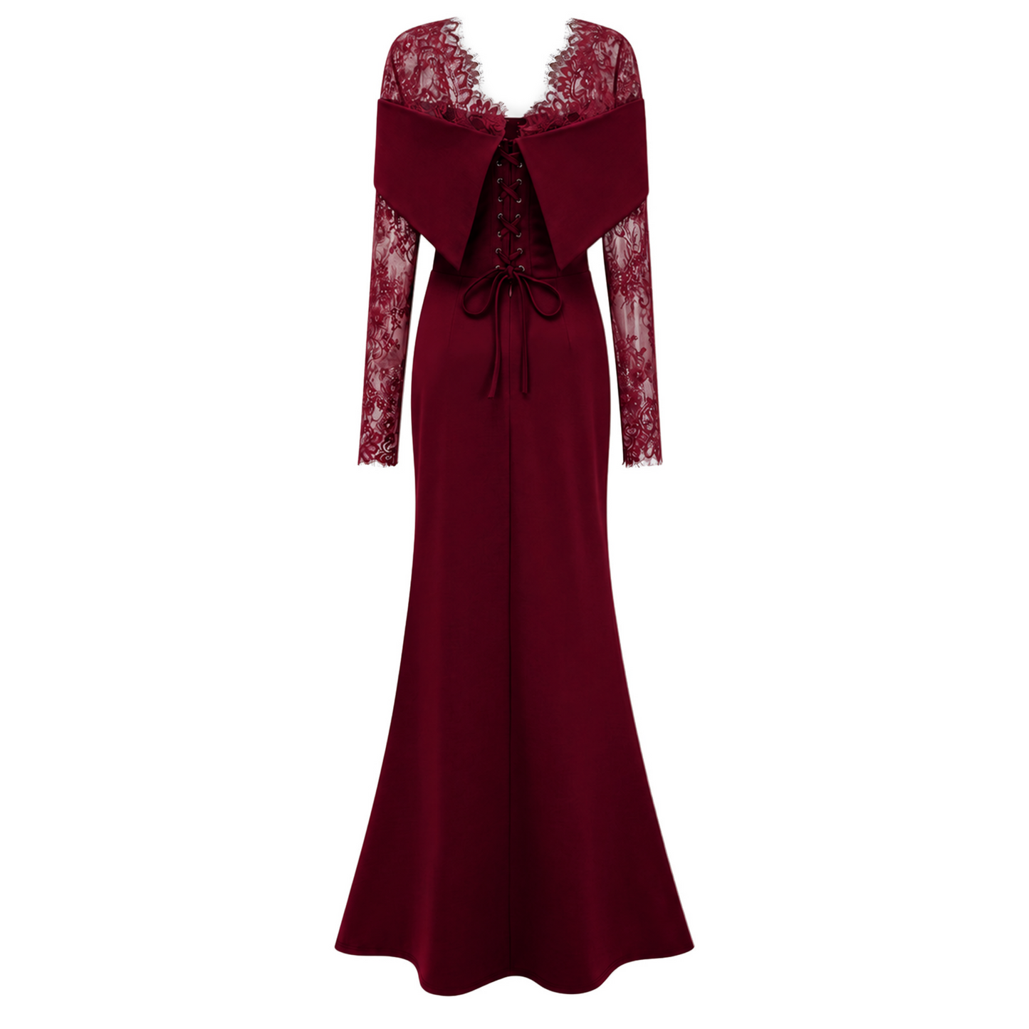 Georgiana Burgundy Lace Panel Flared Maxi Gown